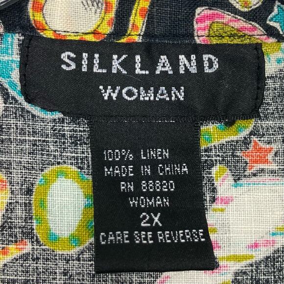 NWOT SILKLAND Blouse 2X Sleeveless Button Up Novelty Print Glasses Multicolor - Picture 2 of 5